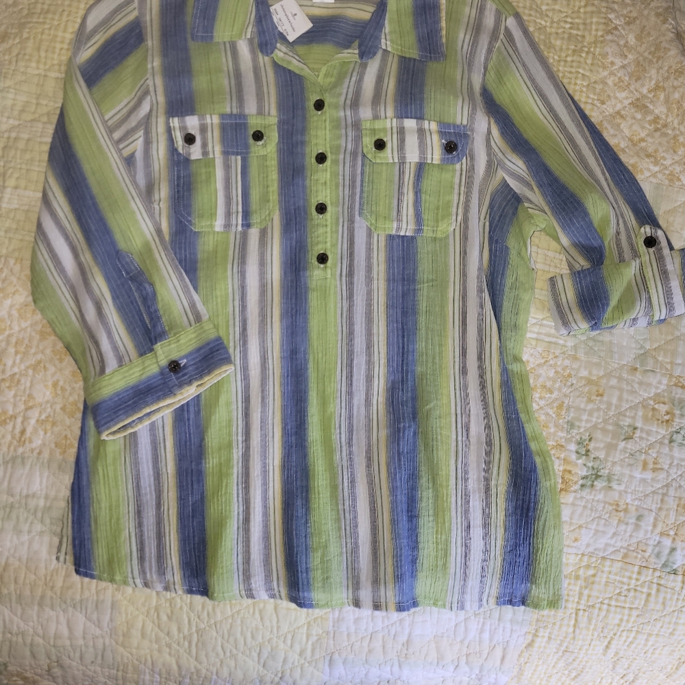 Christopher and Banks cotton crinkle striped blouse medium